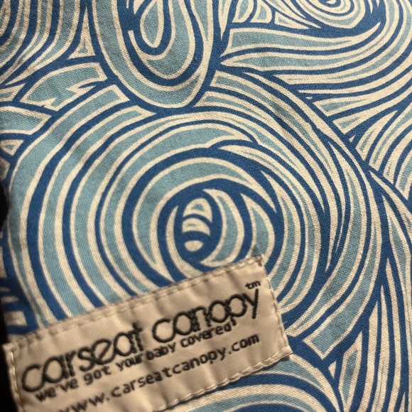 Carseat Canopy Blue and White Swirl with Teal Minky Material on the back - Picture 4 of 4
